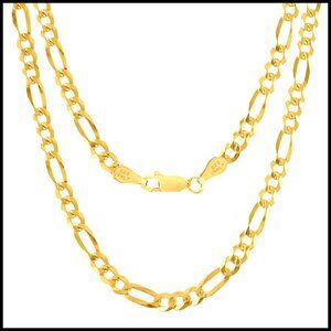 Men's 18K Gold Plated Sterling Silver Figaro Chain Necklace Classic Italian